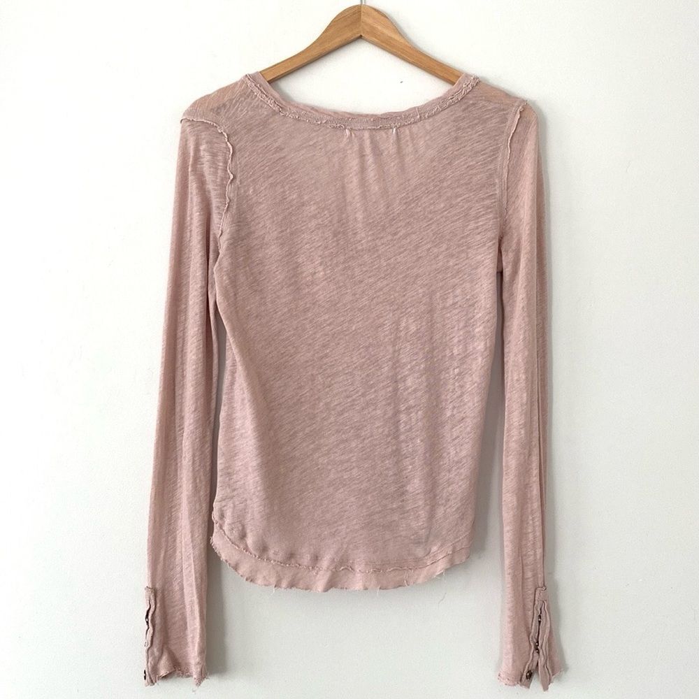 Free People Powder Pink Sheer Fitted Long Sleeve Tee S Boho Beachy Urban Casual - Picture 2 of 14